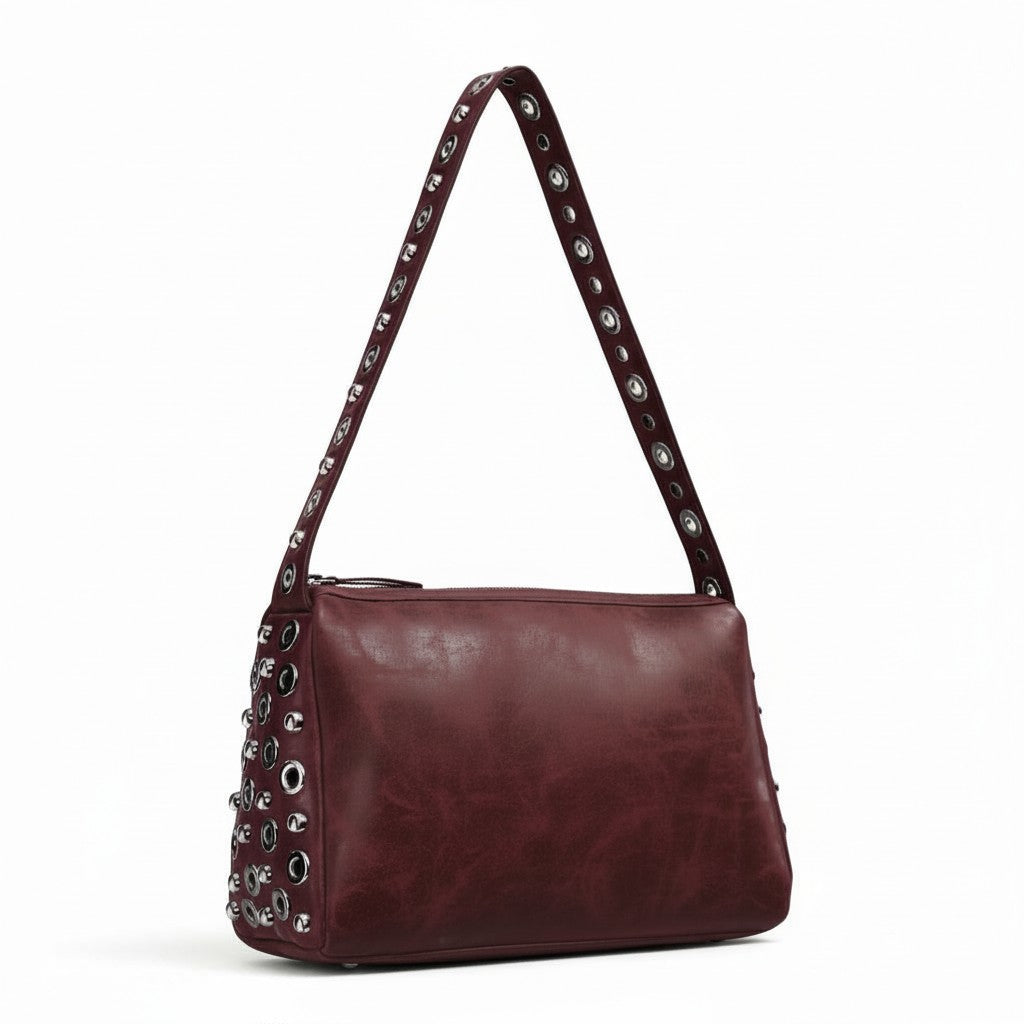 Bolso de Hombro con Apliques Metálicos PU