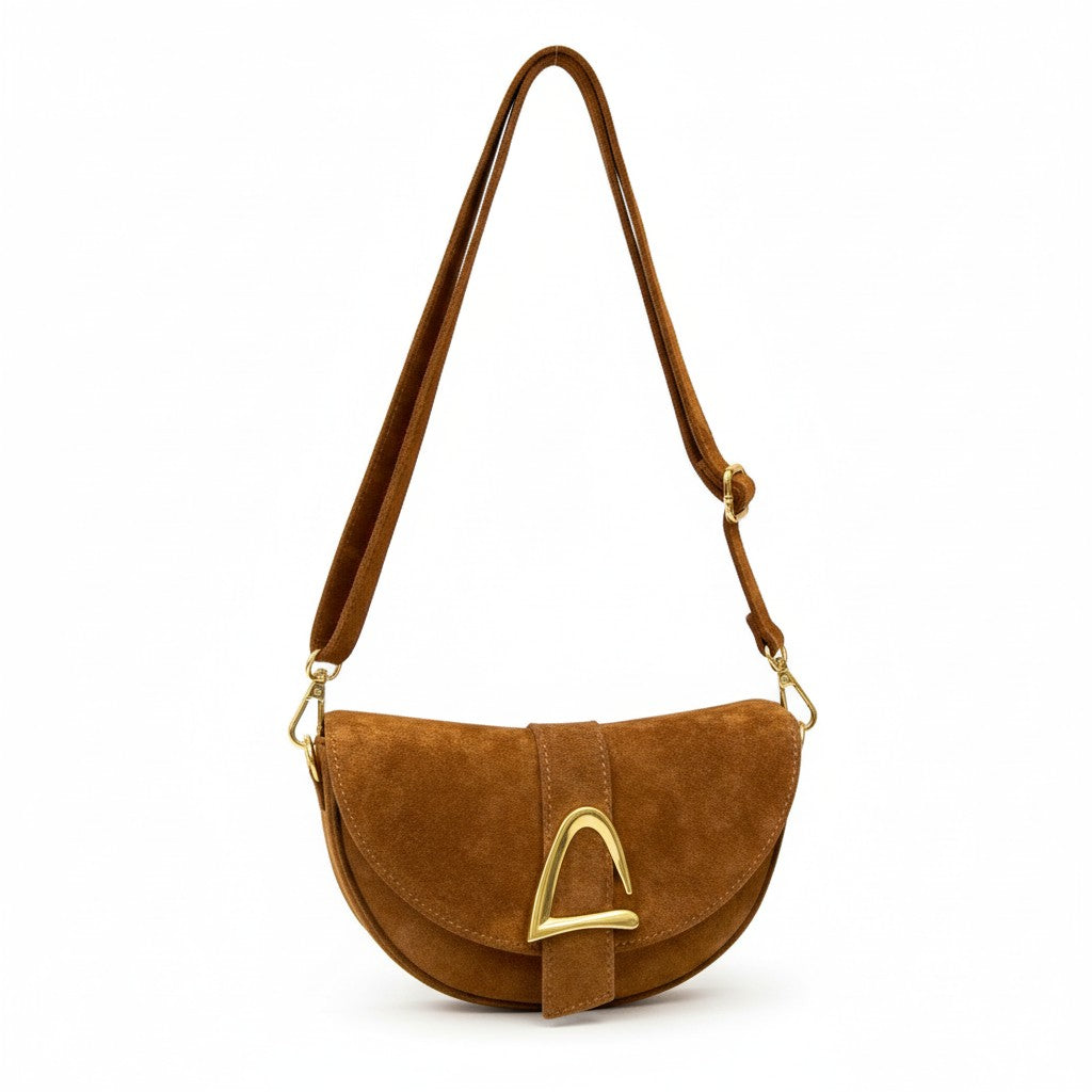 Bolso Crossbody de Ante con Detalle Dorado