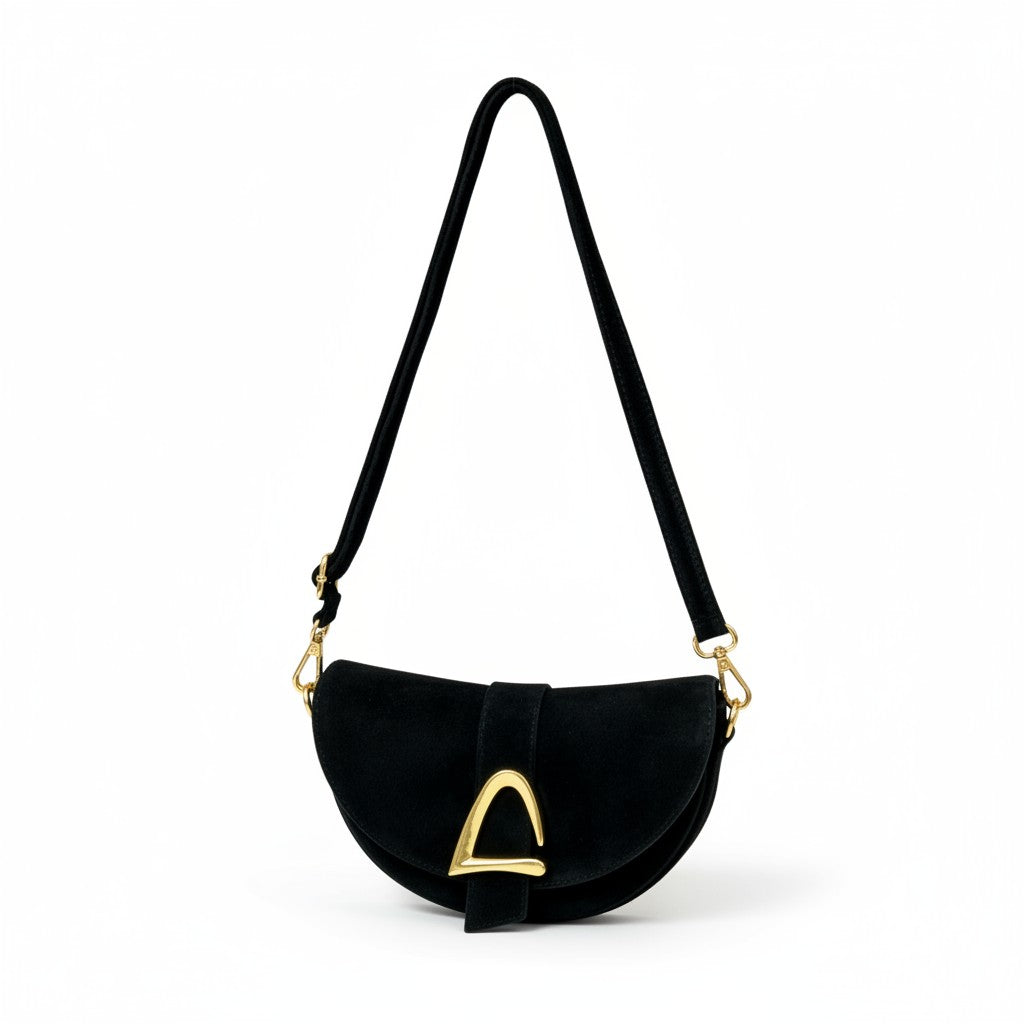 Bolso Crossbody de Ante con Detalle Dorado
