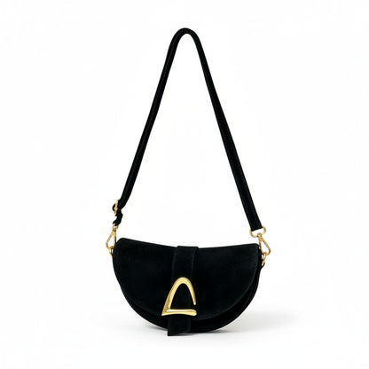 Bolso Crossbody de Ante con Detalle Dorado