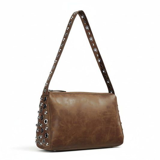 Bolso de Hombro con Apliques Metálicos PU