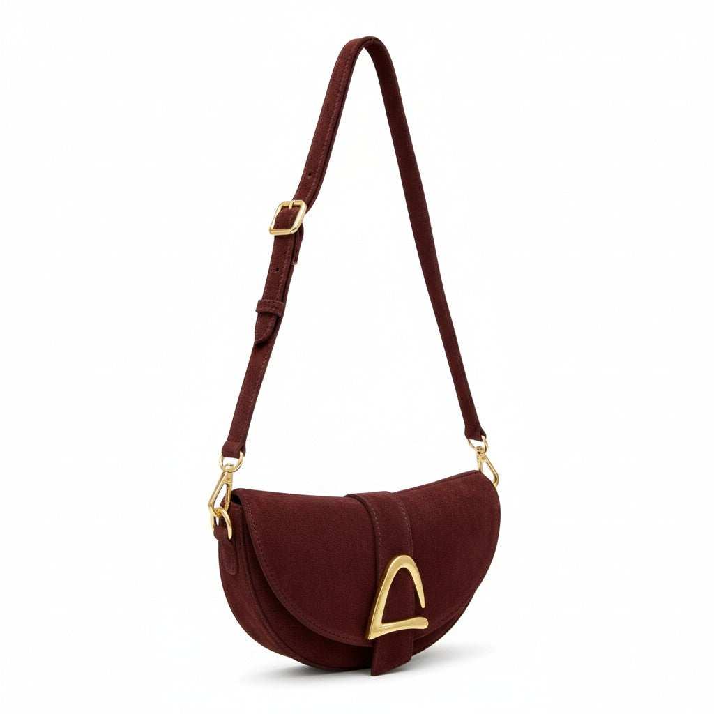 Bolso Crossbody de Ante con Detalle Dorado