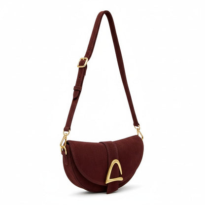 Bolso Crossbody de Ante con Detalle Dorado