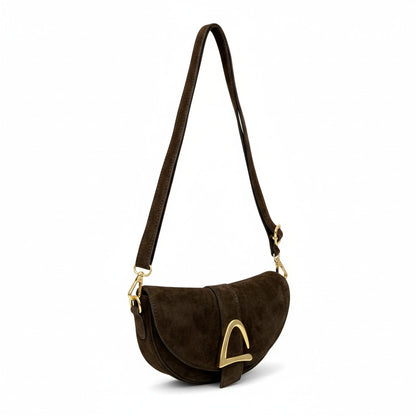 Bolso Crossbody de Ante con Detalle Dorado
