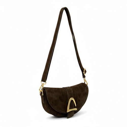 Bolso Crossbody de Ante con Detalle Dorado