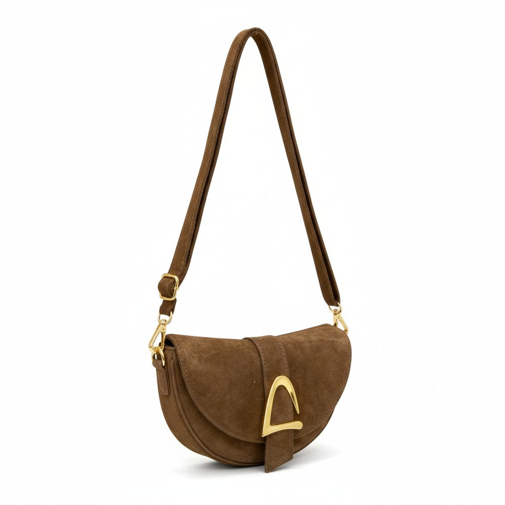 Bolso Crossbody de Ante con Detalle Dorado