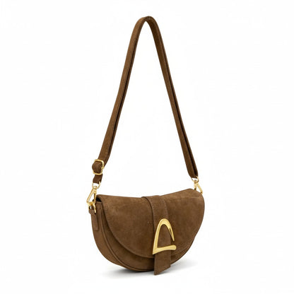 Bolso Crossbody de Ante con Detalle Dorado